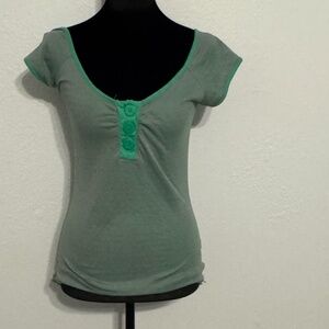 Vintage Y2K Volcom Striped Henley Tee – Size S – Indie Sleaze / Skater Girl